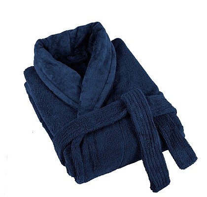 Памучно-велурен халат за баня в синьо