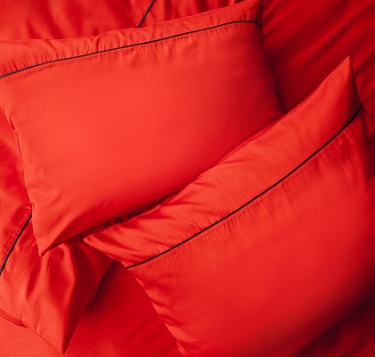 Луксозно Спално бельо памучен сатен с паспел, 3 части - Алено Червено
