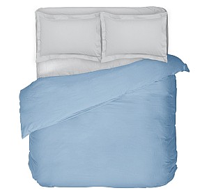 Спално бельо памучен сатен 4 части светло синьо и светло сиво