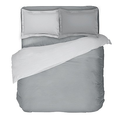 Двулицево сиво спално бельо от памучен сатен