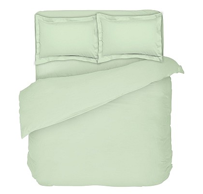 Висококачествен спален комплект памучен сатен - светло зелено