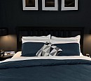 Луксозно спално бельо памучен сатен с паспел ТЪМНО СИНЬО/ БЯЛО, 2 части, единично легло