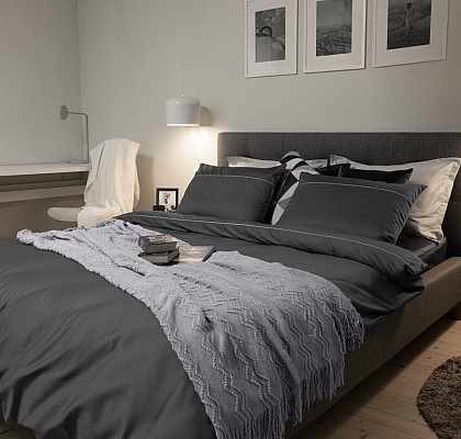 Луксозно спално бельо памучен сатен с паспел СМОУКИ, 3 части, спалня