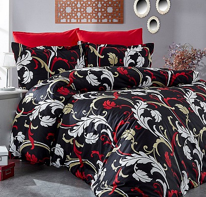 Памучен сатен спално бельо Черно-Червено Палома
