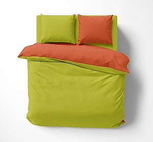 Двуцветно спално бельо Зелен - Оранжев