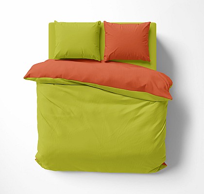 Двуцветно спално бельо Зелен - Оранжев