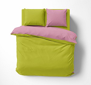 Двуцветно спално бельо Зелен - Розов