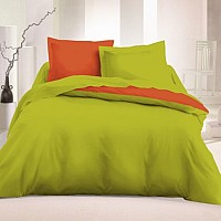Двуцветно спално бельо Зелен - Оранжев - Меко и приятно, двуцветно спално бельо в зелено и оранжево, произведено от 100 % Памучен плат- Ранфорс.