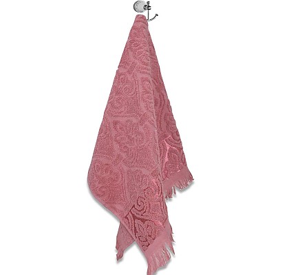 Релефна Хавлиена кърпа с ресни в розово