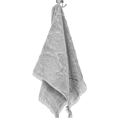 Сива Хавлиена кърпа с ресни от памук с релеф