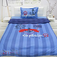 Детско спално бельо Captain - Качествено детско спално бельо от поликотън, подходящо за момченца с морски десен на котва, рул и вдъхновяващи надписи.
