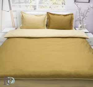 Двуцветно спално бельо от памучен сатен - Охра и Бежово