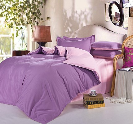 ПРОМО Двулицево лилаво спално бельо памучно хасе Purple