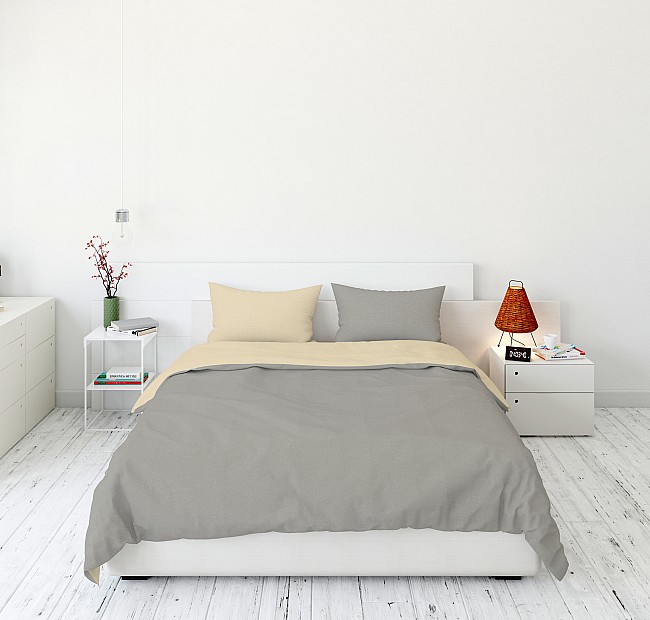 Спално бельо в сиво и екрю Buttery Rose - Хипоалергично памучно спално бельо в стилни и семпли цветове - двуцветно, произведено от 100% памук.