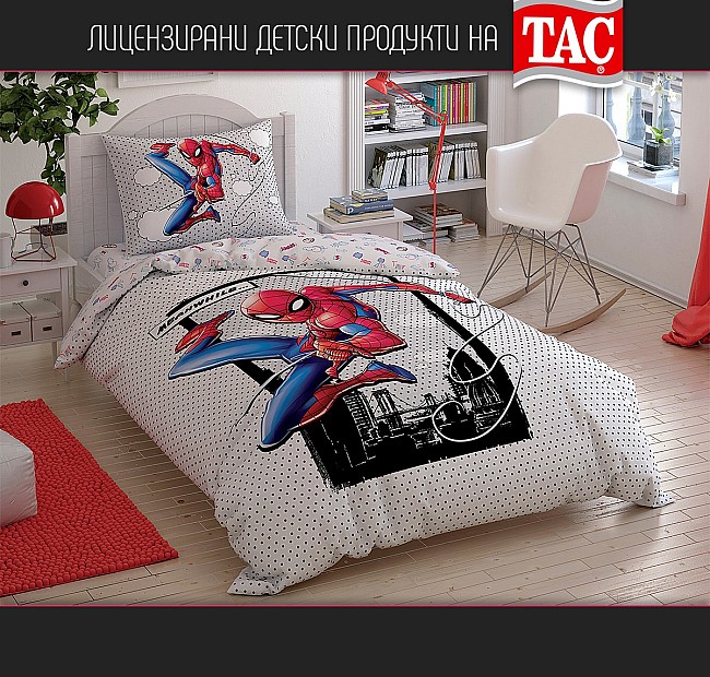Детско спално бельо Спайдърмен Ранфорс Памук Тач, Спалното Бельо - Магазин за спално бельо Детско спално бельо Спайдърмен Ранфорс Памук Тач - Детско спално бельо подходящо за момчета с десен на любим детски герой - SPIDERMAN Cloudy.