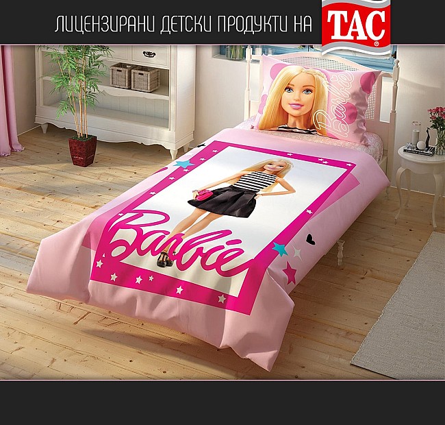 Детско спално бельо Барби - Тач Ранфорс, Спалното Бельо - Магазин за спално бельо Детско спално бельо Барби - Тач Ранфорс - Детски спален комплект ранфорс с десен на Барбие с плик 160 х 220 , долен чаршаф 100 х 200 с ластик подходящ за повечето детски матраци и калъфка 50 х 70 см на световноизвестната марка Tac Турция.