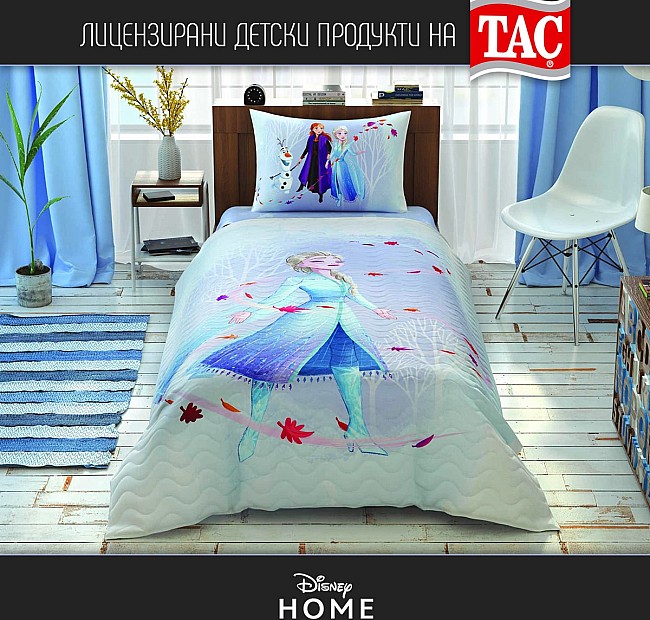 Детски комплект олекотена завивка frozen 2 breeze - disney home, Спалното Бельо - Магазин за спално бельо Детски комплект олекотена завивка frozen 2 breeze - disney home - Детски комплект за единично легло с олекотена завивка Ранфорс памук с размери: 160х220 см, чаршаф с ластик 100х200 см, подходящ за всички стандартни детски легла и калъфка за възглавница -