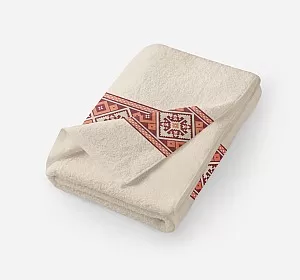 Хавлиена кърпа фолклорни мотиви Катарина екрю 30/50, 50/90, 70/140