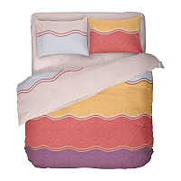 Свежо Спално бельо Поликотън Еуфория - Качествено модерно спално бельо от Polycotton: 48% Памук 52% Полиестер с десен на вълнички в пъстри преливащи цветове - свежо допълнение към всеки интериор.