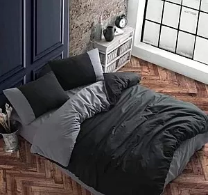 Спално бельо Ранфорс Simple collection черно и сиво