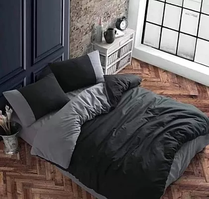 Спално бельо Ранфорс Simple collection черно и сиво