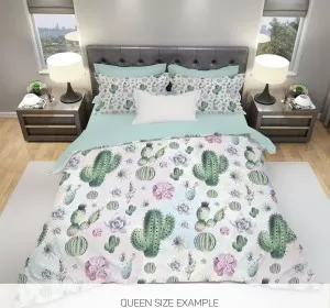 3D Кактус спално бельо от био памучен сатен