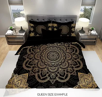 3Д Комплект спално бельо Boho в черно и златно