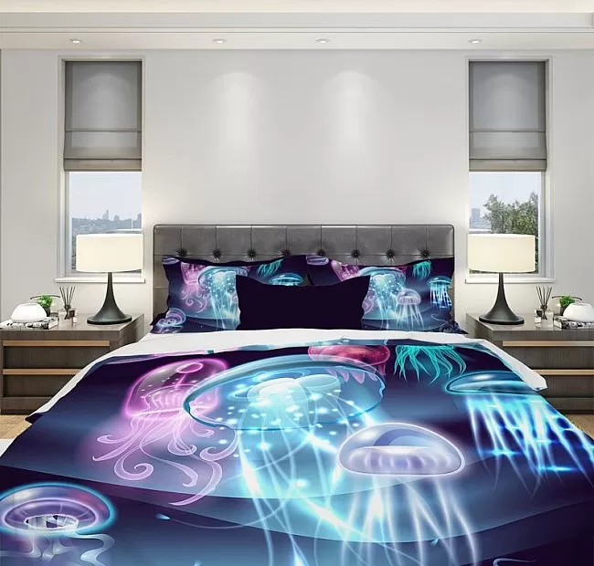 Био спално бельо 3D медузи Neon Био спално бельо 3D медузи Neon - Ако търсите неповторим и уникален дизайн, то спално бельо 3D медузи Неон е вашият правилен избор.
