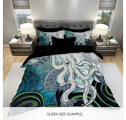 3D спално бельо от био памук Blue Octopus