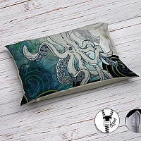 3D спално бельо от био памук Blue Octopus - Дизайнерско спално бельо с уникален сублимационен принт в наситени пастелени тонове на сини октоподи в стилизиран уникален стил.