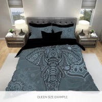Спално бельо с принт Bohemian Elephant - Дизайнерско спално бельо със сублимационен принт на стилизирани индийски слонове в наситени пастелени тонове.