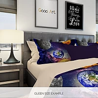Ръчно изработено спално бельо 3D Galaxy Ръчно изработено спално бельо 3D Galaxy - Спално бельо с 3Д принт на галаткически планети от био памучен сатен, а принтът е върху мек микрофибър.