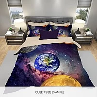 Ръчно изработено спално бельо 3D Galaxy Ръчно изработено спално бельо 3D Galaxy - Спално бельо с 3Д принт на галаткически планети от био памучен сатен, а принтът е върху мек микрофибър.