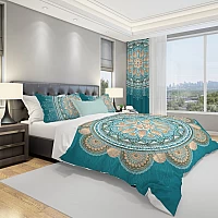 Ръчно изработен комплект спално бельо от синьо злато Boho Ръчно изработен комплект спално бельо от синьо злато Boho - Чрез закупуване на комплект спално бельо от мандала от Никол Танеф ще бъде гарантиран здравословен нощен сън и усещане за уникалност, тъй като никъде другаде не можете да намерите същите дизайни.