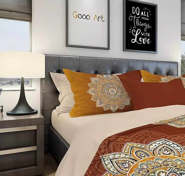 Ръчно изработено Спално бельо мандала Boho - Униклно спално бельо от органичен памук с принт Мандала Бохо.