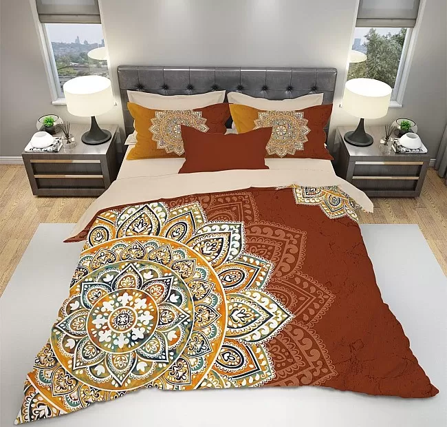 Ръчно изработено Спално бельо мандала Boho - Униклно спално бельо от органичен памук с принт Мандала Бохо.
