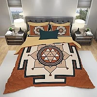Спално бельо Durga Yantra сатен памук с принт - Уникално спално бельо от памучен сатен с най-висока плътност с принтиран Durga Yantra на нежен микрофибър.