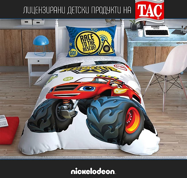 Детско спално бельо BLAZE Road Rescue Ранфорс Памук Тач - Детско спално бельо в зелената цветова гама, подходящо за момчета с десен на коли.