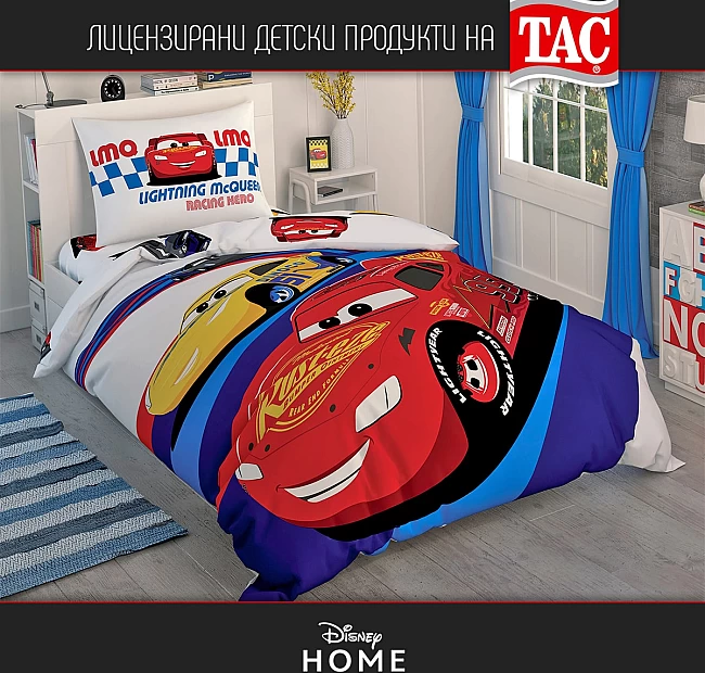 Детско спално бельо CARS Race Ранфорс Памук Тач - Детско спално бельо подходящо за момчета с десен на любим детски герой - CARS Race.