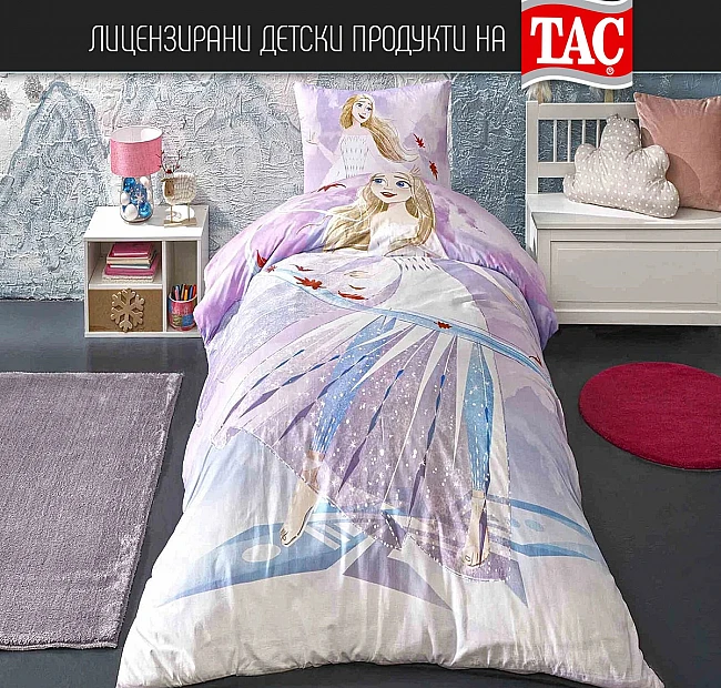 Детско спално бельо ТАЧ - FROZEN BREEZY - Ранфорс, с чаршаф с ластик - ТАЧ FROZEN BREEZY – Замръзнало приключение в детската стая!