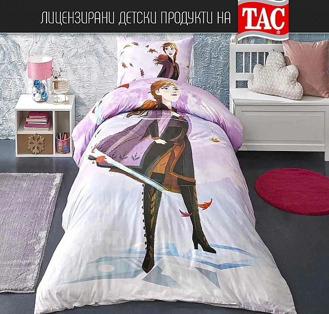Детско спално бельо ТАЧ - FROZEN BREEZY - Ранфорс, с чаршаф с ластик - ТАЧ FROZEN BREEZY – Замръзнало приключение в детската стая!
