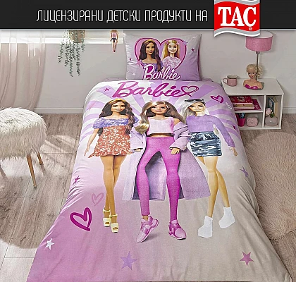 Детско спално бельо ТАЧ - BARBIE SHINE - Ранфорс, с чаршаф с ластик