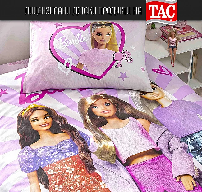 Детско спално бельо ТАЧ - BARBIE SHINE - Ранфорс, с чаршаф с ластик, Спалното Бельо - Магазин за спално бельо Детско спално бельо ТАЧ - BARBIE SHINE - Ранфорс, с чаршаф с ластик - ТАЧ BARBIE SHINE – Спящата красавица в розово!