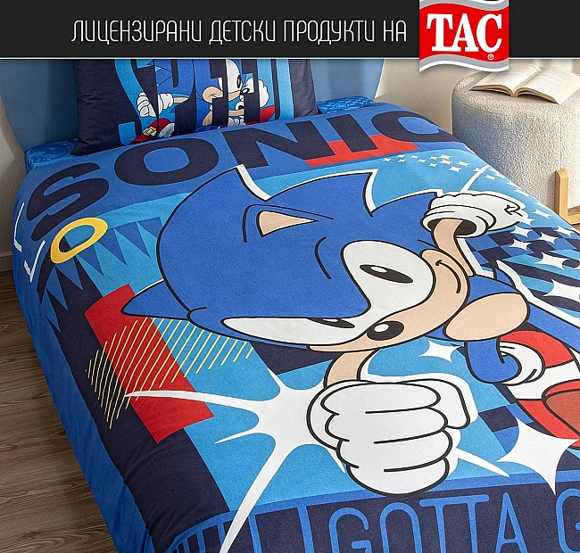 Детско спално бельо ТАЧ - SONIC CLASSIC - Ранфорс, с чаршаф с ластик, Спалното Бельо - Магазин за спално бельо Детско спално бельо ТАЧ - SONIC CLASSIC - Ранфорс, с чаршаф с ластик - ТАЧ SONIC CLASSIC – Забавно приключение за малките фенове на Соник!