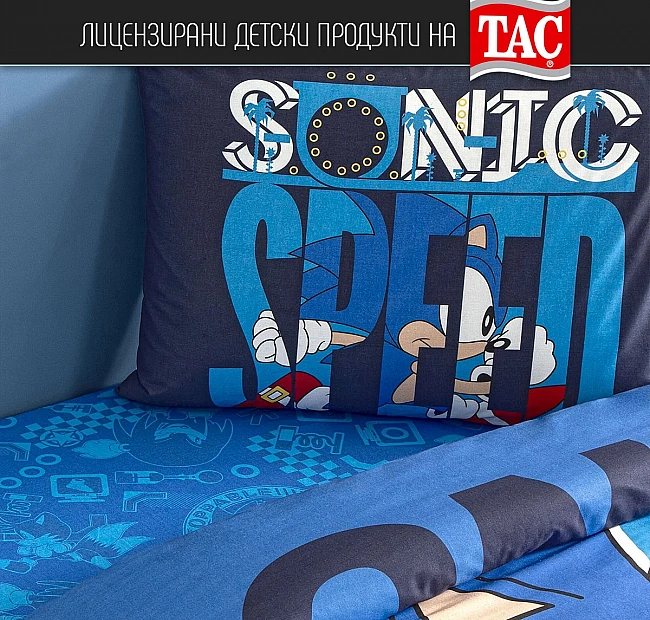 Детско спално бельо ТАЧ - SONIC CLASSIC - Ранфорс, с чаршаф с ластик, Спалното Бельо - Магазин за спално бельо Детско спално бельо ТАЧ - SONIC CLASSIC - Ранфорс, с чаршаф с ластик - ТАЧ SONIC CLASSIC – Забавно приключение за малките фенове на Соник!