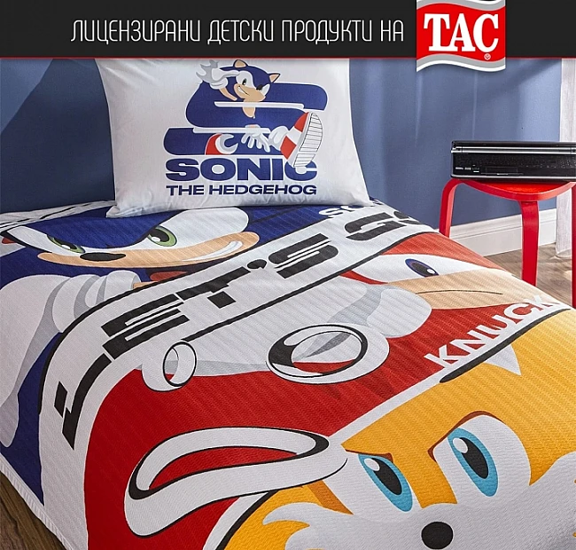 Детско спално бельо ТАЧ ПИКЕ - SONIC MODERN - чаршаф с ластик, Спалното Бельо - Магазин за спално бельо Детско спално бельо ТАЧ ПИКЕ - SONIC MODERN - чаршаф с ластик - Спален комплект "Sonic Modern" – вълнуващо бягство всяка нощ Открийте детския спален комплект "Sonic Modern" от TAÇ – идеалната комбинация от любимите герои и комфорт за е