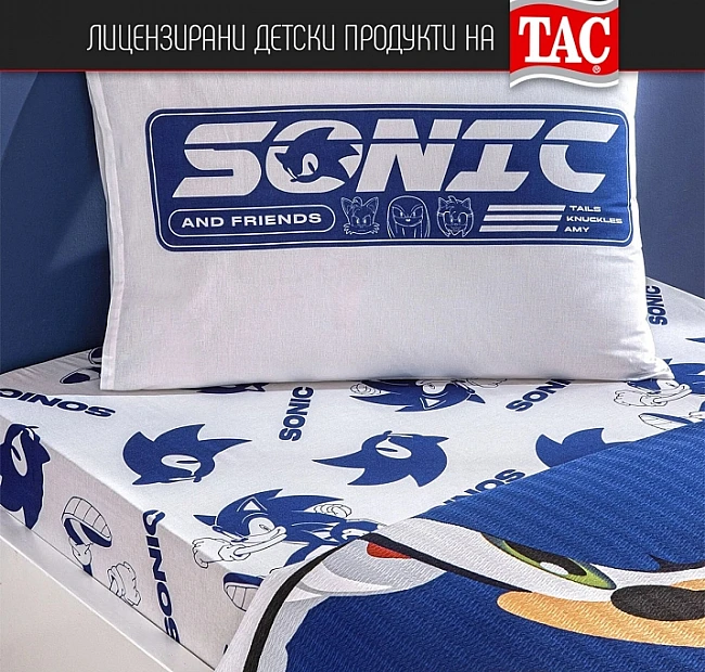 Детско спално бельо ТАЧ ПИКЕ - SONIC MODERN - чаршаф с ластик, Спалното Бельо - Магазин за спално бельо Детско спално бельо ТАЧ ПИКЕ - SONIC MODERN - чаршаф с ластик - Спален комплект "Sonic Modern" – вълнуващо бягство всяка нощ Открийте детския спален комплект "Sonic Modern" от TAÇ – идеалната комбинация от любимите герои и комфорт за е