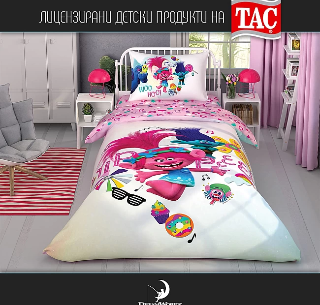 Луксозен Детски спален комплект Тролчетата -  Tac Türkiye - Марково детско спално бельо от Ранфорс на фирма Тач - Турция.