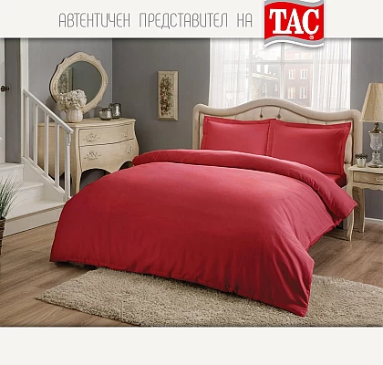 Едноцветно Спално бельо Тач Базик в Червено от памучен сатен Спалня
